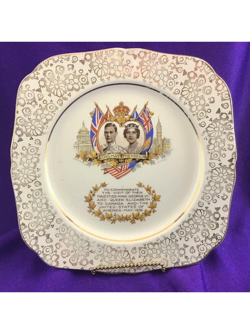King George VI Queen Elizabeth Visit to Canada & US 1939 Plate Tunstall England